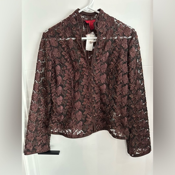 ✨NWT✨ JS Collections: Women’s Chocolate Floral Blazer- Size 6 - Picture 1 of 14
